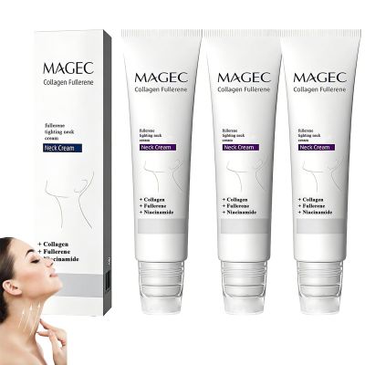 Gcvsdoa Magic Collagen Fullerene Neck Cream, Tighten and Lift Firming Neck Cream for Crepey Skin, Collagen Neck Cream with Five Rollers, Reduces Wrinkles and Double Chin (3pcs)