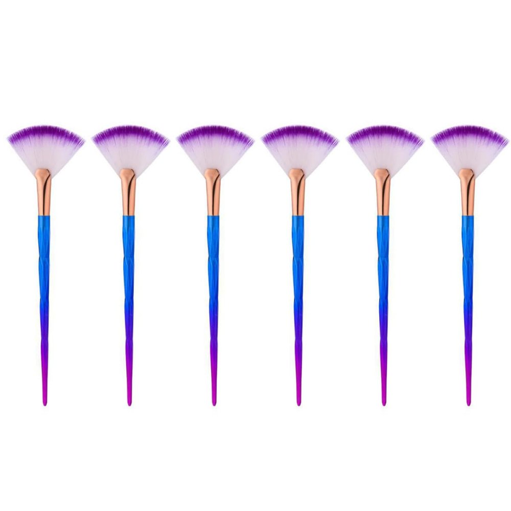 COOLHIYA 6pcs Fan Face Mask Brush Applicator Set with Soft Diamond-shaped Synthetic Bristles for Facial Clay Mask, Highlighter, and Blush Application, Salon Makeup Tools for Professional