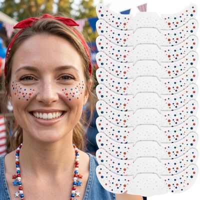 10Pcs Independence Day Glitter Freckles Stickers, Patriotic Red White Blue Glitter Face Tattoos, Waterproof Temporary Tattoos for Women Kids, 4th of July Party Makeup Accessories