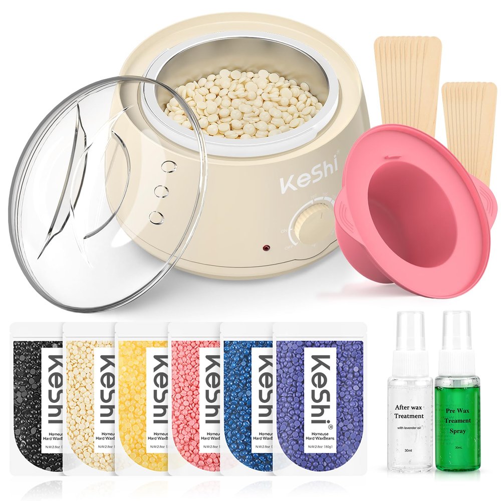 KeShi Waxing Kit for Women Men, Wax Pot with 6 Hard Wax Beans Hair Removal