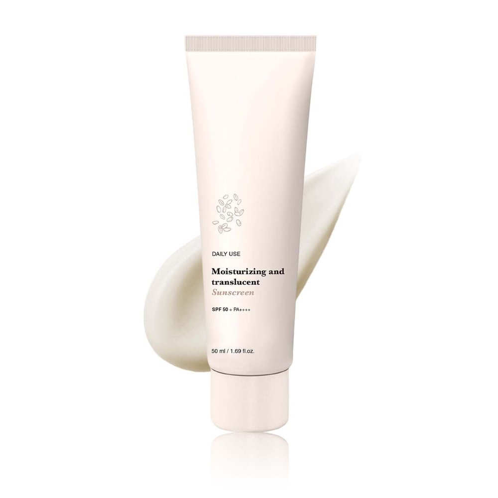 Moisturizing Face Sunscreen SPF 50, Rice Lightweight Hydrating Sunscreen for Face, No Cast Daily Sun Protection, Non-Greasy Sunblock for Outdoor, Beach & Travel (1PC)