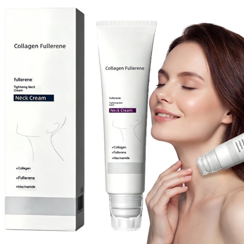 Comsey Magic Collagen Fullerene Neck Cream - Neck Skincare with Collagen Peptides, Hydrating Neck Care with Roller Massage, Smooth Appearance Cream for Lines, Daily Moisturizing Skin Care (1pcs)