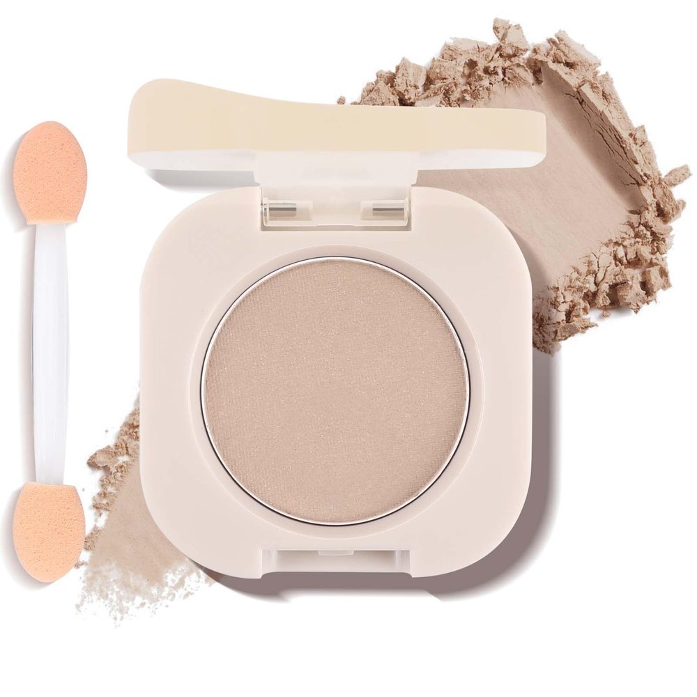 Nude Beige Brown Eyeshadow with Brush, Single Matte Mini Eye shadow Palette, Silky Fine Highly Pigmented Powder, Lightweight & Ultra-Blendable Formula, Ideal for Daily Natural Eye Makeup (#06)