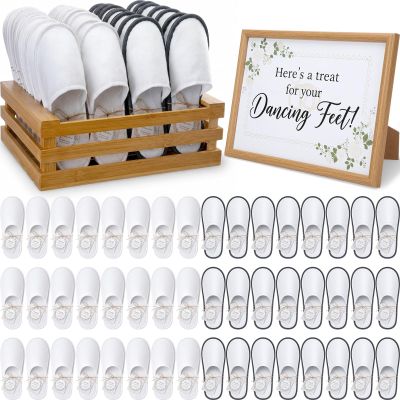 120 Pairs Bulk Wedding Disposable Slippers for Guests, Gray,White