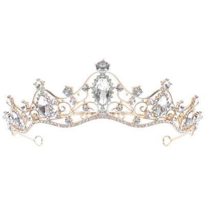 GOOHOCHY Baroque Rhinestone Tiara Crown Bridal Headpiece Wedding Hair Accessories for Brides Party Birthday Gold Base White Crystals