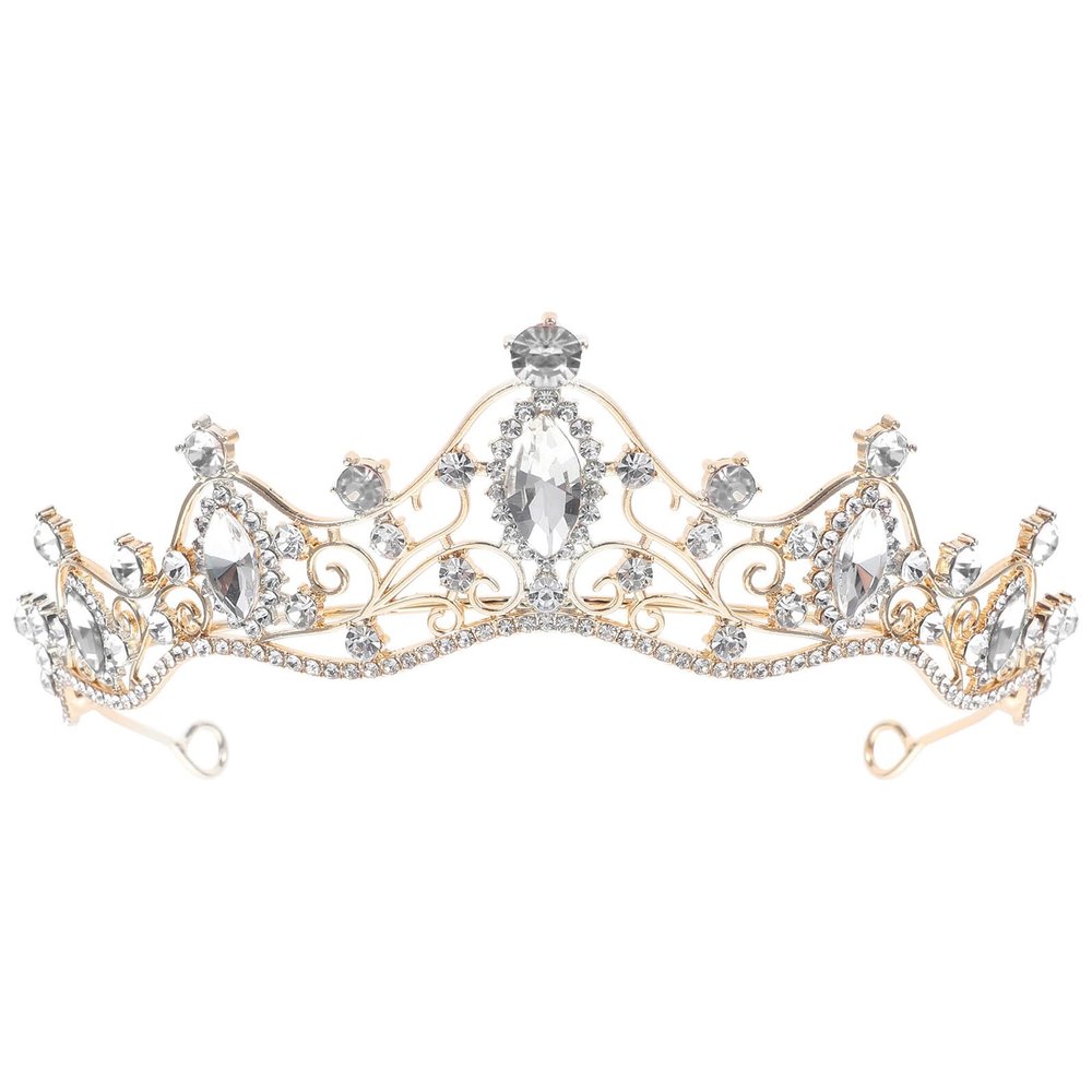 GOOHOCHY Baroque Rhinestone Tiara Crown Bridal Headpiece Wedding Hair Accessories for Brides Party Birthday Gold Base White Crystals