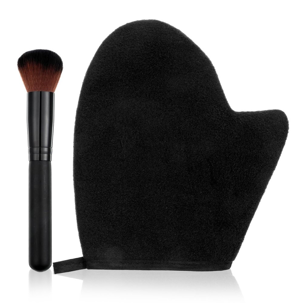 HJZHII 2 in 1 Tanning Mitt Self Tanner Mitt Set, 1 Self Tanning Glove and 1 Self Tanner Brush Tanning Mitt Self Tanner Mitt for Face, Body, Hands, and Legs