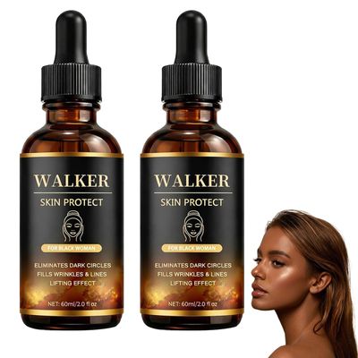 Walker Skin Protect Serum for Black Women, Advanced Firming Face Serum To Reduce Wrinkles, With Black Castor Oil, Anti-Aging, Hydrating, Natural Ingredients (2 Bottle)