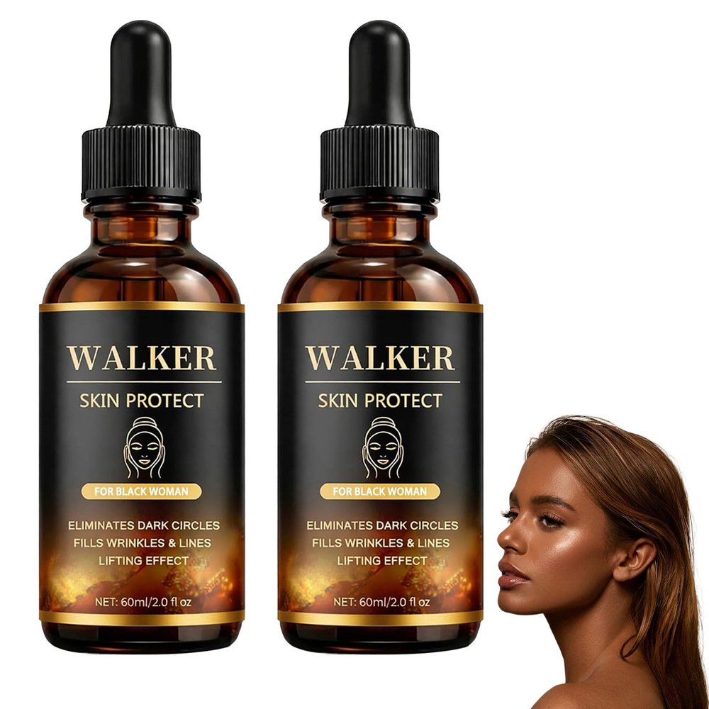 Walker Skin Protect Serum for Black Women, Advanced Firming Face Serum To Reduce Wrinkles, With Black Castor Oil, Anti-Aging, Hydrating, Natural Ingredients (2 Bottle)