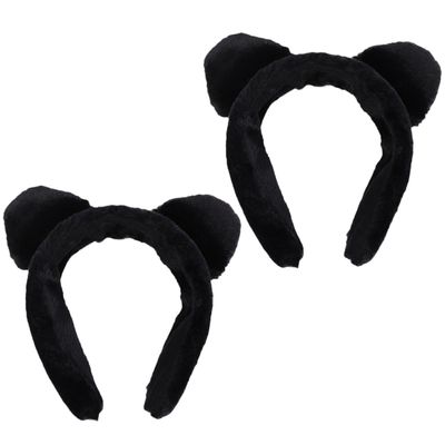 IDEANATEGRATE 2pcs Plush Cat Ear Hairbands Wide Headbands for Face Washing and Makeup, Soft Black Furry Spa Hair Wraps for Women and Daily Skincare