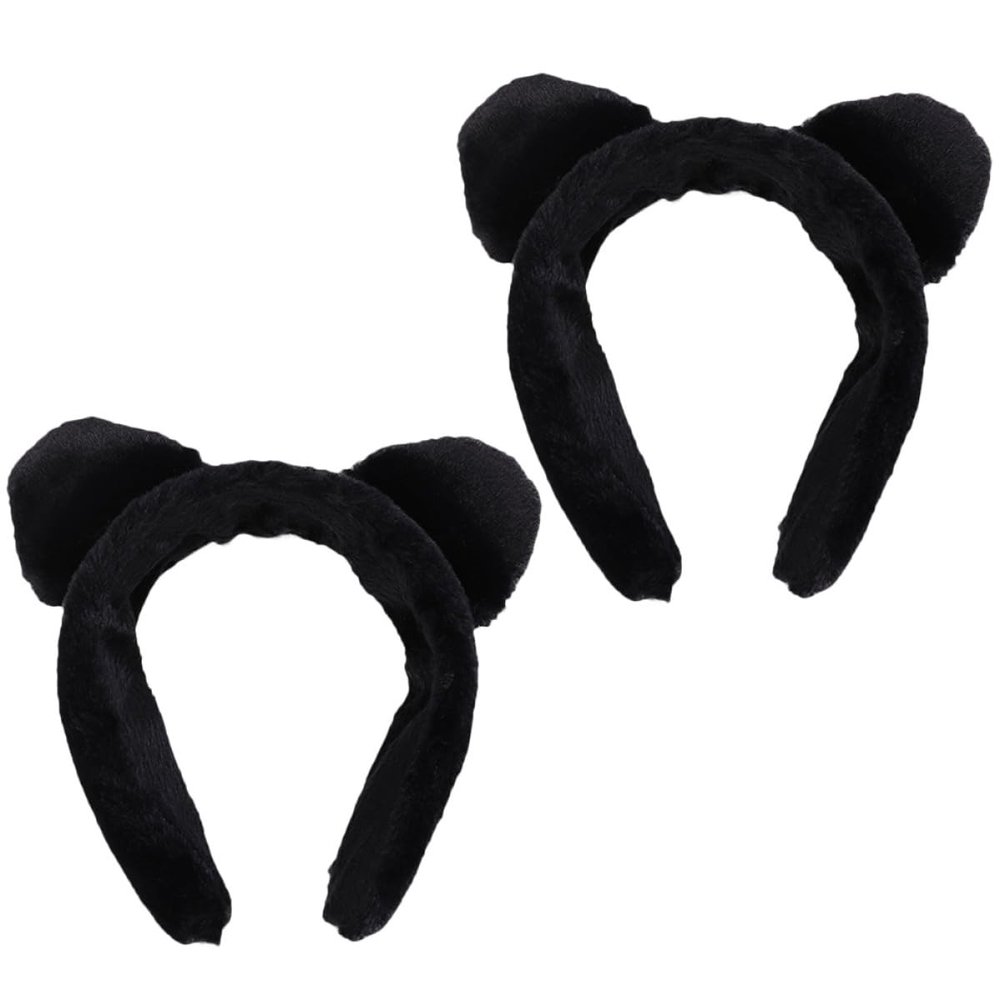 IDEANATEGRATE 2pcs Plush Cat Ear Hairbands Wide Headbands for Face Washing and Makeup, Soft Black Furry Spa Hair Wraps for Women and Daily Skincare
