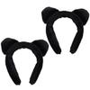 IDEANATEGRATE 2pcs Plush Cat Ear Hairbands Wide Headbands for Face Washing and Makeup, Soft Black Furry Spa Hair Wraps for Women and Daily Skincare view 1