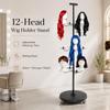 Kreiaoer Wig Holder Stand for Multiple Wigs, 12 Head Metal Wig Display Rack with Wheels, Adjustable Rotating Wig Storage Organizer for Salon, Styling, Storage and Retail Display (Black, Round Base) view 2