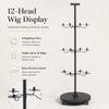 Kreiaoer Wig Holder Stand for Multiple Wigs, 12 Head Metal Wig Display Rack with Wheels, Adjustable Rotating Wig Storage Organizer for Salon, Styling, Storage and Retail Display (Black, Round Base) view 3
