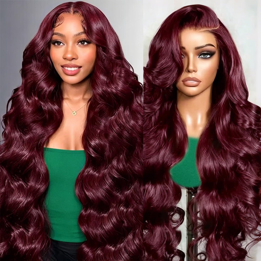 13x6 Burgundy Body Wave Lace Front Wigs Human Hair Beginner Friendly 34Inch