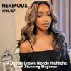 HERMOUS #F1B/27 Bundles Blonde Highlight Human Hair 18 Inch Single Bundle, 13A Double Drawn 100% Human Hair Body Wave, Black with Highlights Ombre Honey Blonde Colored Sew In Quick Weave Extension view 2