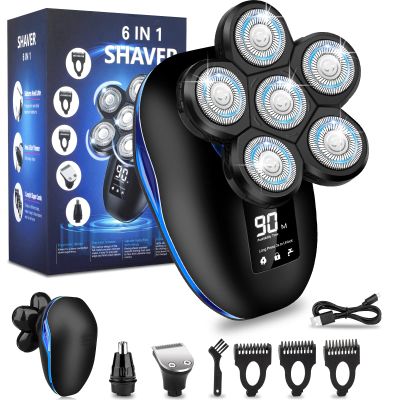6D Electric Razor Head Shavers for Bald Men-6-in-1 Electric Razor IPX7 Waterproof Wet or Dry Shaver LED Display & Type-C Fast Charging