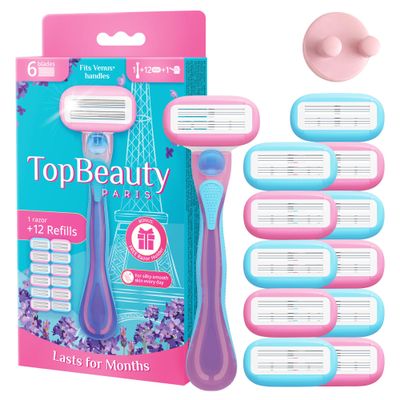 Slim Razors for Women - Manual Shaving Razor with Refills - 6 Blades