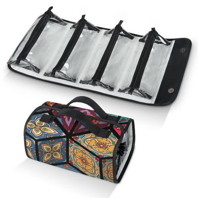 AGHESOTH Mexican Tiles Squares Toiletry Bag Water Proof Travel Makeup Case Large Capacity 4 in 1 Foldable Cosmetics Storage for Women Men Removable Zipper Clear PVC Pockets