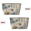 Edafol Daisy Butterfly Wooden Texture Small Makeup Bag Waterproof Cosmetic Case Travel Make Up Pouch Portable Toiletry Bags Organizer for Women Ladies view 2