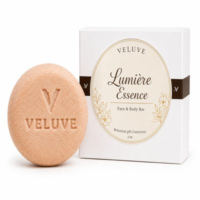 Veluve Lumire Essence Face & Body Bar | Botanical pH-Conscious Cleansing Bar with Niacinamide, Alpha-Arbutin, Licorice Root & Botanical Extracts | Gentle Face & Body Cleanser | Handcrafted | 3 oz