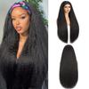 Kinky Straight Headband Wig 28 Inch Yaki Straight Headband Wigs for Black Women Afro Glueless Synthetic Half Wig Soft Realistic as Human Hair Lightweight Natural Looking Easy to Wear 1B Natural Black view 1