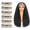 Kinky Straight Headband Wig 28 Inch Yaki Straight Headband Wigs for Black Women Afro Glueless Synthetic Half Wig Soft Realistic as Human Hair Lightweight Natural Looking Easy to Wear 1B Natural Black view 2