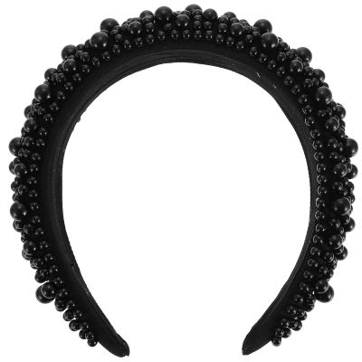 IDEANATEGRATE Pearl Hairband Sponge Headband for Women, Black Baroque Style Creative Pearl Headdress, Bridal Wedding Hair Accessory, Chic Headband Decor for Daily Wear