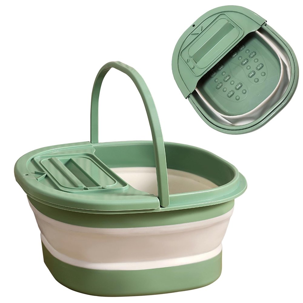 FAUVISM Collapsible Foot Bath with Handle, Portable Foot Soak Tub Foldable Foot Bath with Manual Foot Massage Acupoints to Help Sleep, Folding Laundry Basket Multi Function Buckets