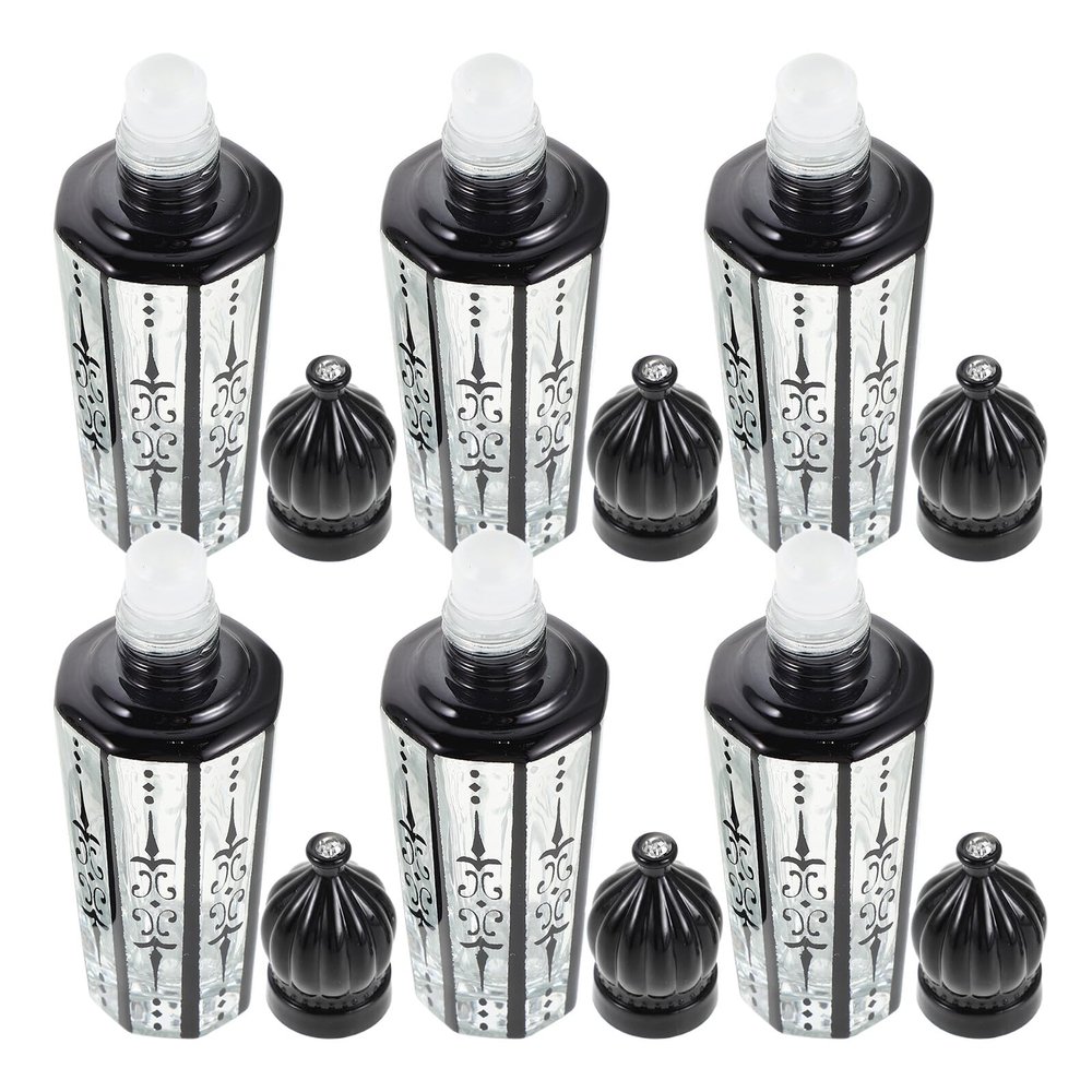 ifundom 6 Pack 15ml Glass Roller Bottles with Cap, Black Perfume