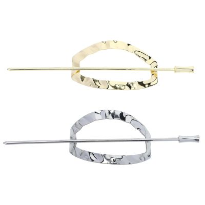 KJHBV 2pcs Geometric Metal Hair Pins Women Hair Slider Pins Alloy Bun Cover Holders for Ponytail and Chignon Styling Large Oval Gold and Silver Slide Clips for Thick and Curly