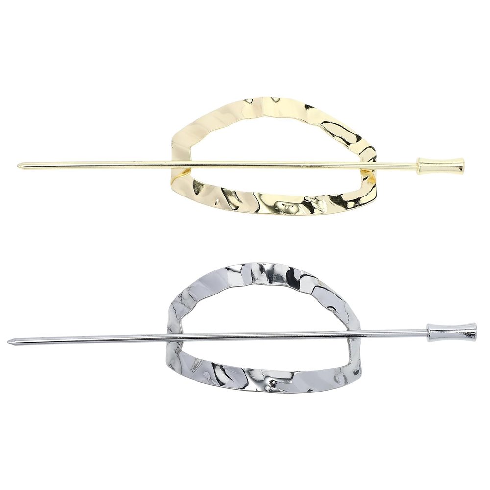 KJHBV 2pcs Geometric Metal Hair Pins Women Hair Slider Pins Alloy Bun Cover Holders for Ponytail and Chignon Styling Large Oval Gold and Silver Slide Clips for Thick and Curly