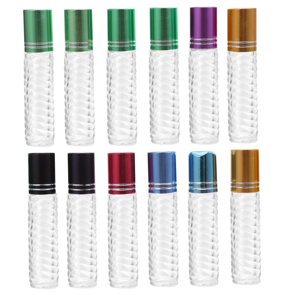 NULYLU 12pcs 5ml Glass Perfume Roll-on Bottles Essential Oil Sub-packaging Kit with Caps Portable Mini Refillable Bottles for Travel and Aromatherapy Random Color