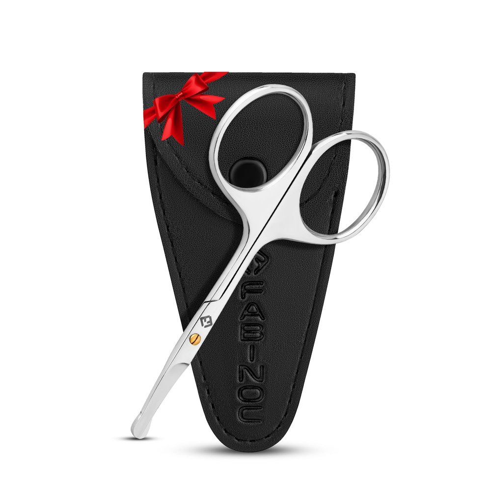 Curved Nose Hair Scissors with Rounded Tip 3.6 Inch Safety Facial Hair Scissors for Men and Women, Professional Eyebrow and Mustache Trimming (Nose-Curved)