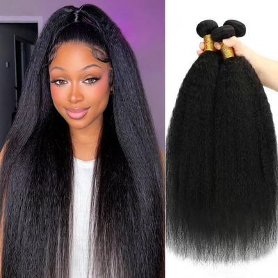 Kinky Straight Bundles Human Hair 14 16 18 Inch Yaki Straight Human Hair Bundles 100% Unprocessed Brazilian 3 bundles For Black Women Natural Black