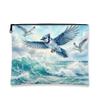 Blue Jay Bird Makeup Bag, Cool Sea Ocean Waves Scenery Cosmetic Travel Pouch for Women Girls, Portable Small Canvas Zipper Organizer, Animal Toiletry Bag 7x9 Inch view 1