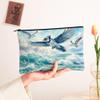 Blue Jay Bird Makeup Bag, Cool Sea Ocean Waves Scenery Cosmetic Travel Pouch for Women Girls, Portable Small Canvas Zipper Organizer, Animal Toiletry Bag 7x9 Inch view 2
