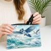 Blue Jay Bird Makeup Bag, Cool Sea Ocean Waves Scenery Cosmetic Travel Pouch for Women Girls, Portable Small Canvas Zipper Organizer, Animal Toiletry Bag 7x9 Inch view 3