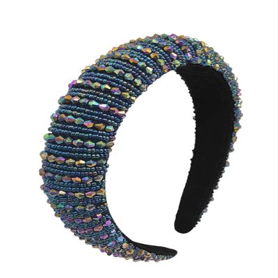 Lastclream Baroque Rhinestone Headband for Women Bling Crystal Hairband Sparkle Hair Accessories (Iridescent Black)