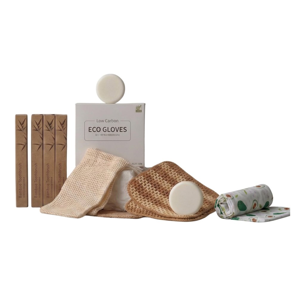 Bomramtrove Eco Cleaning Gift Set - Bamboo Toothbrush Natural Loofah Kit
