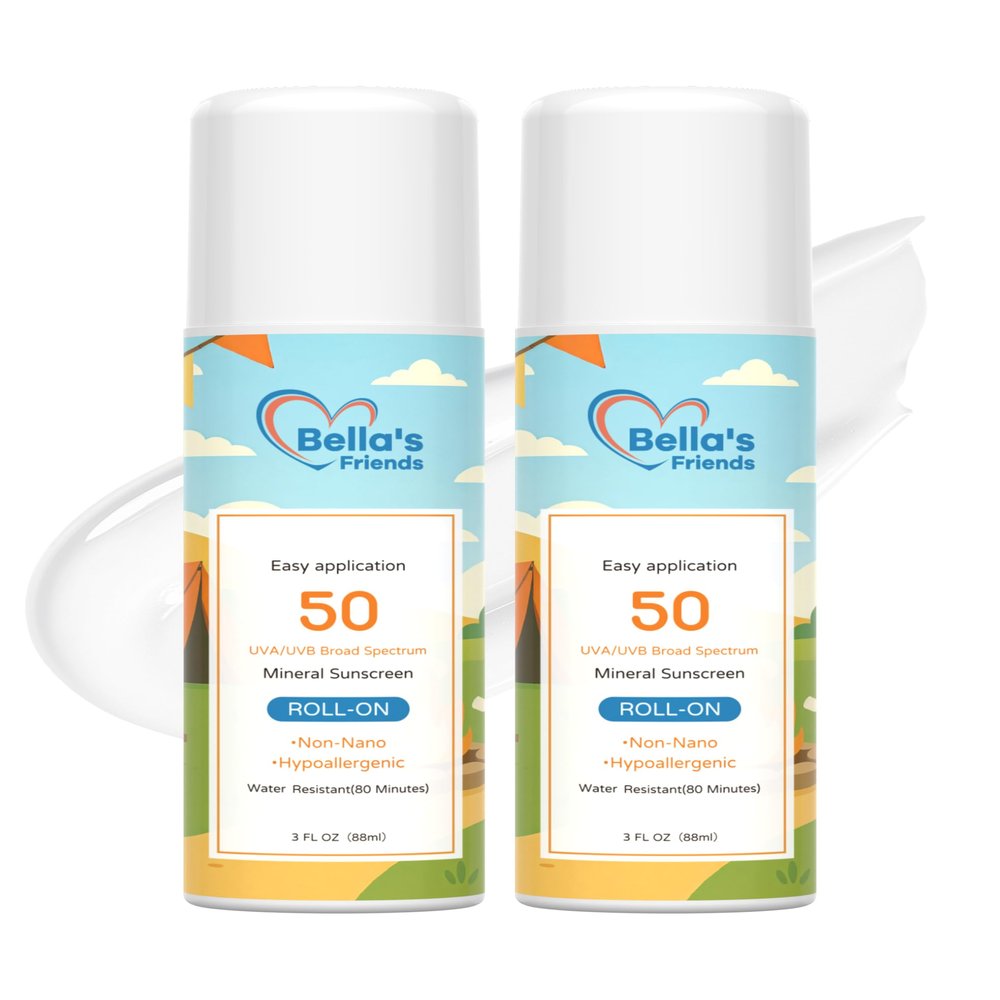 Kids Roll-On Mineral Sunscreen SPF 50 for Face & Body, Natural Sunscreen Lotion Applicator, Travel Size, Reef Safe, Summer Beach Vacation Travel Essentials, 2 Pack