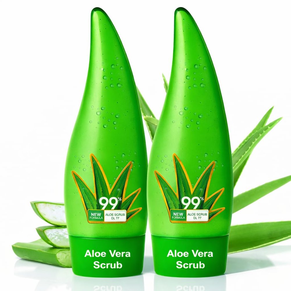 Pack of 2 Aloe Vera Facial Scrub & Cleanser - Exfoliating Face Wash for Blackheads & Acne