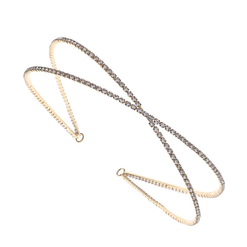 SOLUSTRE Rhinestone Wedding Headband for Brides Thin Crossover Hair Hoop in Metallic Tone Stylish Hair Decor for Bridal and Party