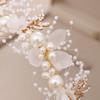 DECHOUS Pearl Flower Hairband Handmade Bridal Headpiece with Metallic Leaf Accents Womens Wedding Headband for Bride Hair Accessories view 4