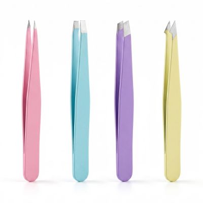 4Pcs Tweezers Set for Women, Stainless Steel Eyebrow Tweezers Kit with Slant Flat Pointed & Sharp Tip, Precision for Facial Hair and Lash, Ingrown Hair, Splinter Removal