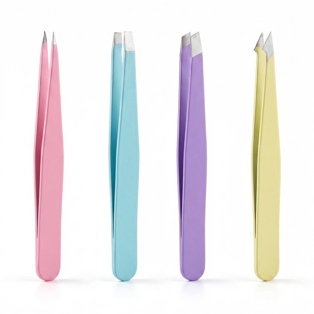 4Pcs Tweezers Set for Women, Stainless Steel Eyebrow Tweezers Kit with Slant Flat Pointed & Sharp Tip, Precision for Facial Hair and Lash, Ingrown Hair, Splinter Removal