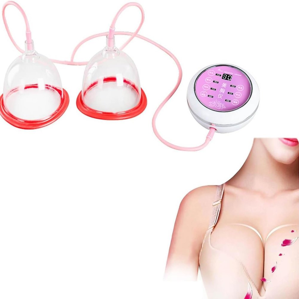 MMWMJWMB Electric Breast Massager - Chest Beauty Enlargement Machine Vacuum Therapy Machine Fast Enlargement Double Cup Therapy (B Cup)