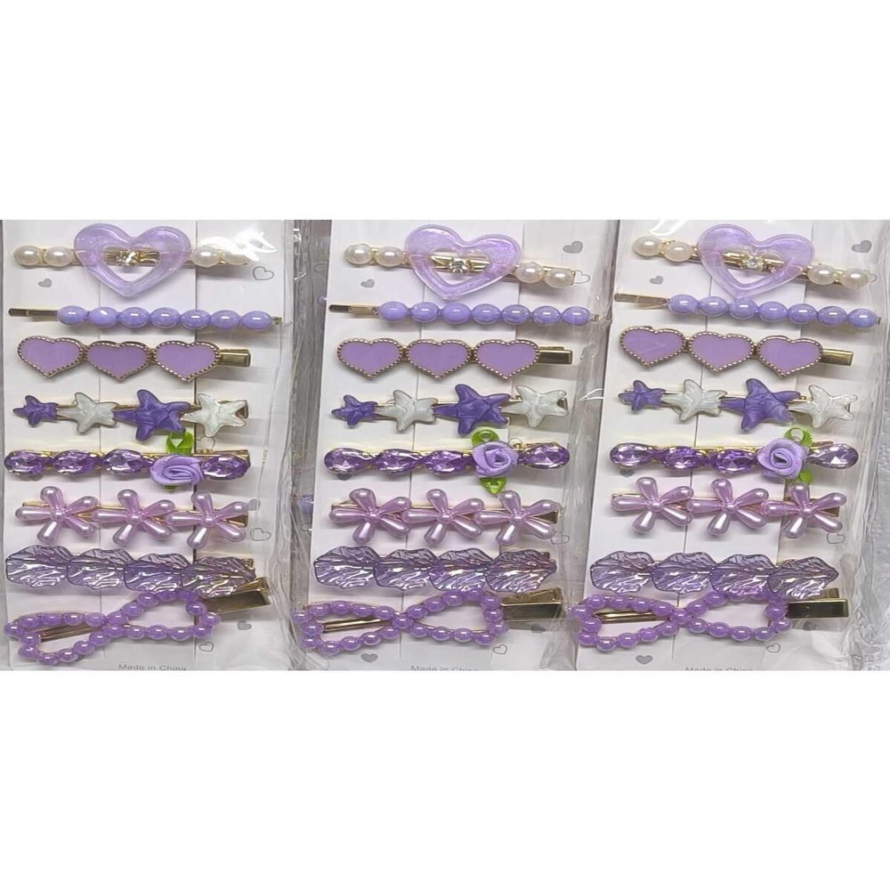 Hair Clip Set 8 Piece refined Metal Snap Barrettes Gift for Wedding Bridal Special Occasion Purple - Purple