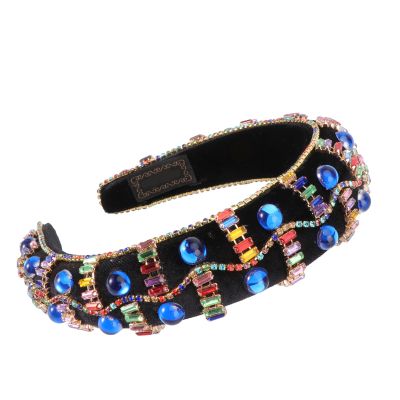 PLAFOPE Retro Baroque Rhinestone Hairband with Thick Sponge Padding, Blue Fashion Hair Hoop for Women, Luxury Royal Court Style Headband Suitable for Photography Props and Party