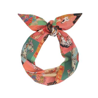 JUNE AND JUSTIN Extra Long Wide Vintage Style Handmade Cotton Wired Headband, Dolly Bow, Hair Wrap, Hair Accessory for Pixie Cut, L - 37 1/2'' * 2 1/2'' Inches (Vintage Horse Print, L)